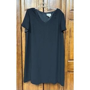 S L Fashions Black Chiffon fully lined Sparkling Black Beads on V-neck Sz 20WP